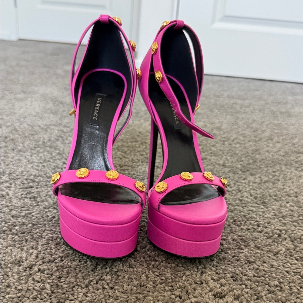 Versace Fuchsia and Gold Platform Heels